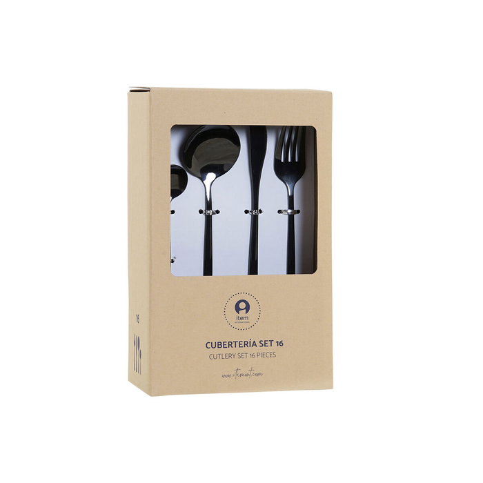DKD Home Decor Set de Cubertería Chic de 16 Piezas en Acero Inoxidable Negro