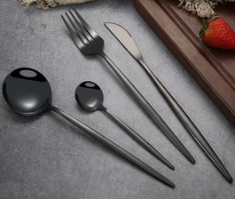 DKD Home Decor Set de Cubertería Chic de 16 Piezas en Acero Inoxidable Negro