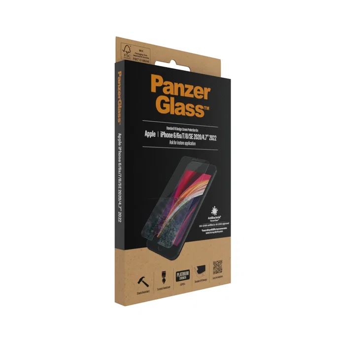 PanzerGlass Protector de Pantalla Vidrio Templado para iPhone 6/6s/7/8/SE (2020/2022) - Antibacteriano, Anti-huellas, Bordes Redondeados, 1 Unidad PanzerGlass Protector de Pantalla Vidrio Templado para iPhone 6/6s/7/8/SE (2020/2022) - Antibacteriano, Anti-huellas, Bordes Redondeados, 1 Unidad
