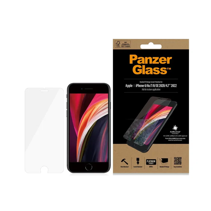PanzerGlass Protector de Pantalla Vidrio Templado para iPhone 6/6s/7/8/SE (2020/2022) - Antibacteriano, Anti-huellas, Bordes Redondeados, 1 Unidad PanzerGlass Protector de Pantalla Vidrio Templado para iPhone 6/6s/7/8/SE (2020/2022) - Antibacteriano, Anti-huellas, Bordes Redondeados, 1 Unidad