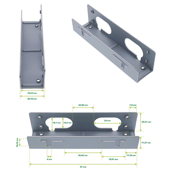 Intos Inline 59959 Adaptador de Montaje de HDD de 3.5 Pulgadas en Bahía de 5.25 Pulgadas, 2 Piezas, Metal Amarillo