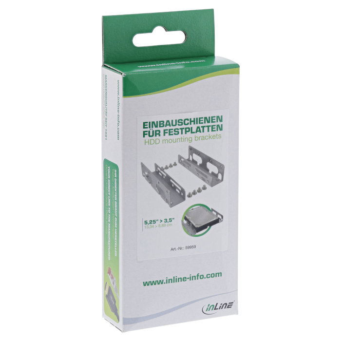 Intos Inline 59959 Adaptador de Montaje de HDD de 3.5 Pulgadas en Bahía de 5.25 Pulgadas, 2 Piezas, Metal Amarillo