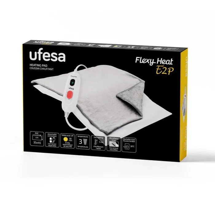 Ufesa Flexy Heat E2P Manta Eléctrica 110W 45x35 cm Ref. 10105383 - Almohadilla Térmica con 3 Temperaturas, Apagado Automático, Ideal para Dolor Muscular en Cuello, Piernas, Abdomen