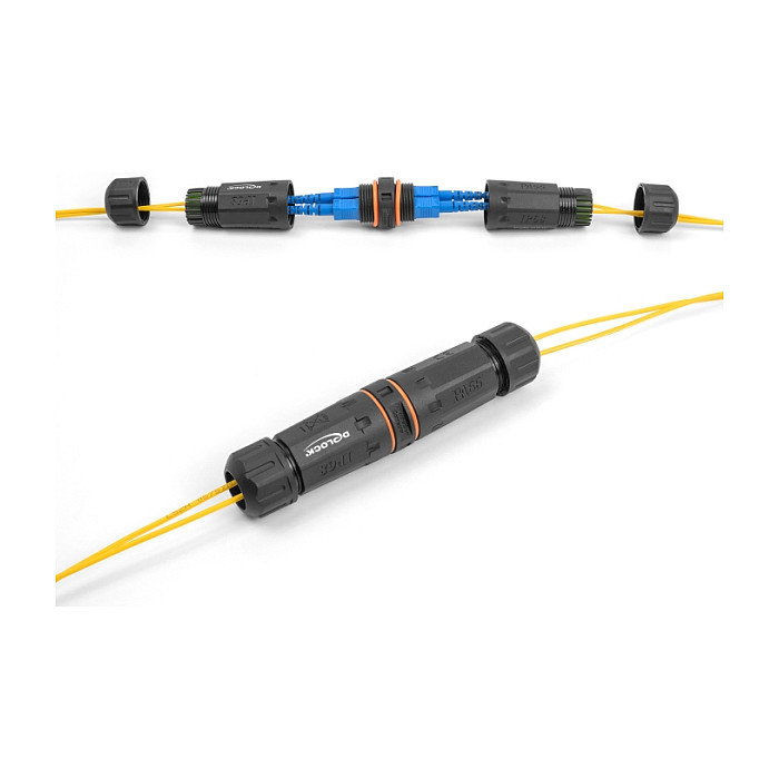 DeLOCK Conector de Fibra Óptica SC/APC Duplex Hembra a Hembra, con Rosca M20 IP68, Polvo y Agua, -40 a 105 °C, Negro