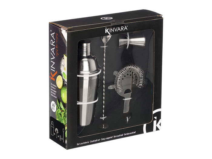 KINVARA Set Coctelera 4 Piezas Acero Inoxidable 26.5 x 29 x 8.5 cm (Set de 6)