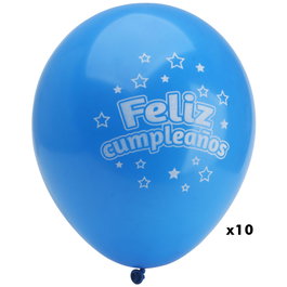 Party Time 10 Globos XL de Cumpleaños con Frase Feliz Cumpleaños, Látex 30.5 cm, Colores Surtidos, Decoración Fiesta