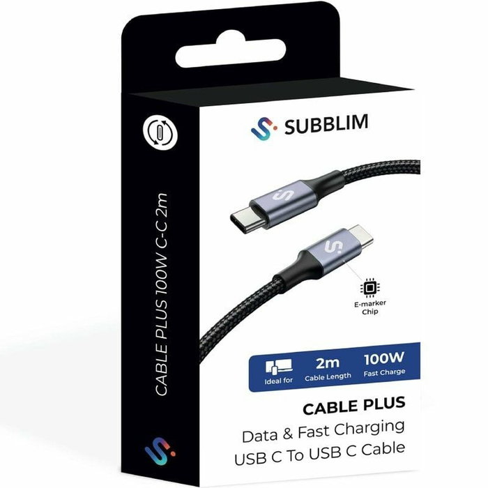 Subblim Cable Plus USB-C a USB-C 100W 2m Negro