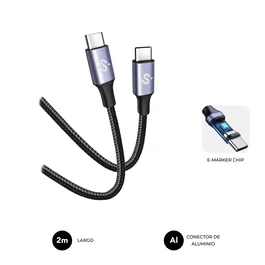 SUBBLIM Cable USB-C a USB-C 100W 2m Negro - PD 3.0 QC 3.0 Carga Rápida, Chip E-Marker, 480 Mbps Datos - para MacBook, iPhone 15, Galaxy S24, iPad