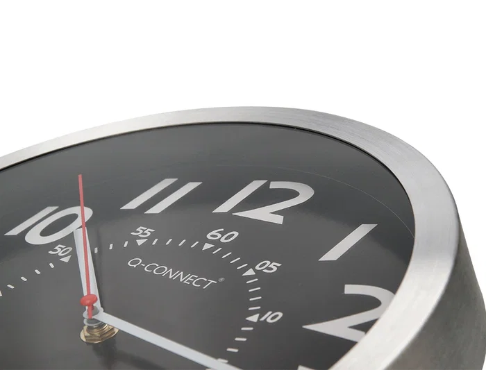 Q-connect Reloj de Pared Metálico Redondo 25 cm Movimiento Silencioso Negro Esfera Cromada