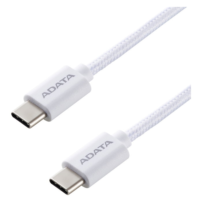 ADATA CACC-200PN-WH Cable USB-C a USB-C, 2 m, Blanco, Nylon, USB 2.0, USB Power Delivery 3.0, Carga hasta 100 W, Quick Charge 3.0