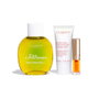 Set Clarins: Eau Extraordinaire, Eau De Toilette, For Women, 100 ml + Moisture-Rich, Shea Butter, Moisturising, Body Lotion, Body, 30 ml + Lip Confort, Lip Oil, 01, 1.4 ml *Miniature + Clarins, Zippered, GWP Textile Pouch, White