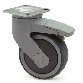 TENTE Rueda Giratoria Levina PL Ø100 Plástico 77x67 Aro Goma Con Freno Para Uso Industrial y Mobiliario