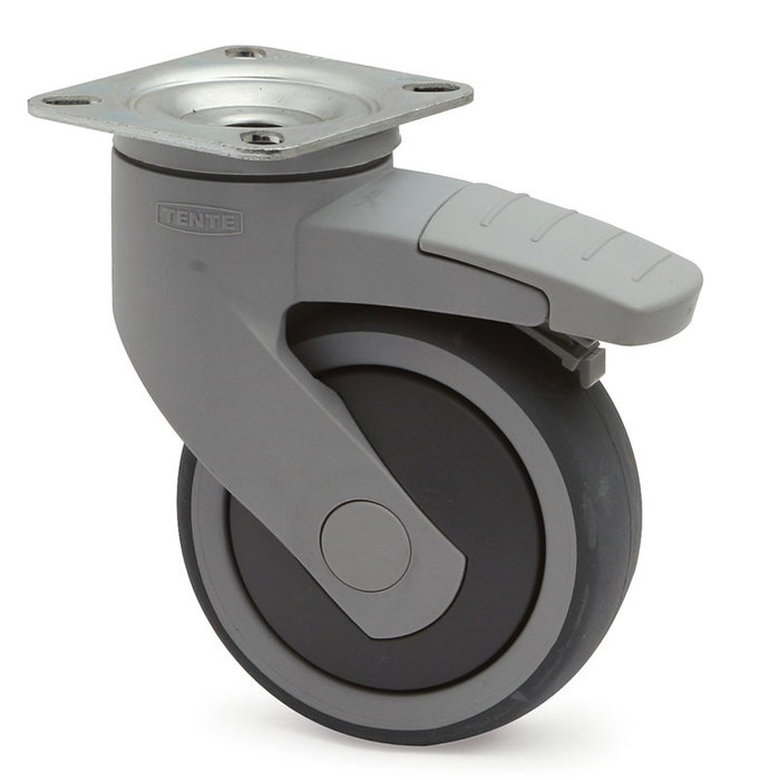 TENTE Rueda Giratoria Levina PL Ø100 Plástico 77x67 Aro Goma Con Freno Para Uso Industrial y Mobiliario