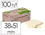 Q-connect Bloc de Notas Adhesivas Quita y Pon Amarillo 38x51 mm 100% Papel Reciclado Ecológico 100 Hojas
