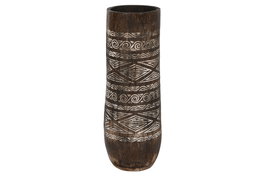 DKD Home Decor Macetero de Madera Tallado Cocotero Marrón 20x20x90 cm