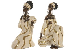 DKD Home Decor Figura de Resina Africana Surtido de 2 Unidades