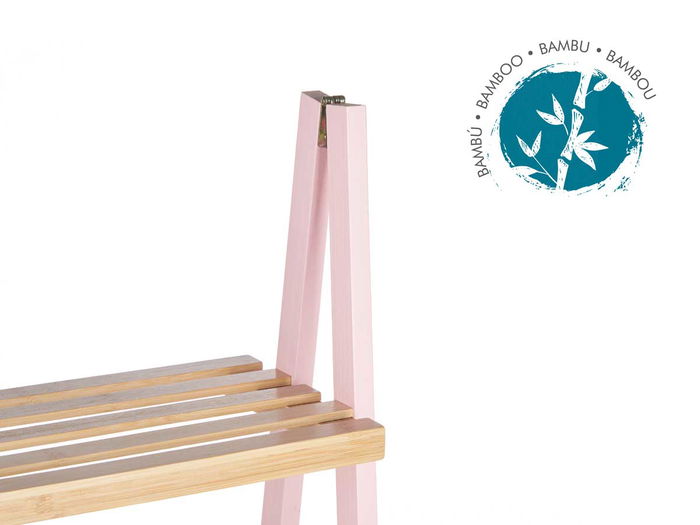 Berilo Estantería Escalera 4 Estantes Bambú y Madera Pino Rosa Natural 40 x 109.3 x 30 cm