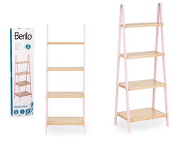 Berilo Estantería Escalera 4 Estantes Bambú y Madera Pino Rosa Natural 40 x 109.3 x 30 cm