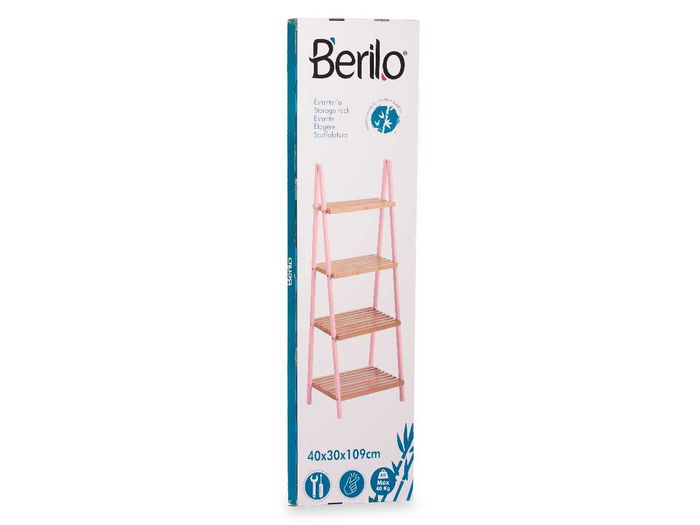 Berilo Estantería Escalera 4 Estantes Bambú y Madera Pino Rosa Natural 40 x 109.3 x 30 cm