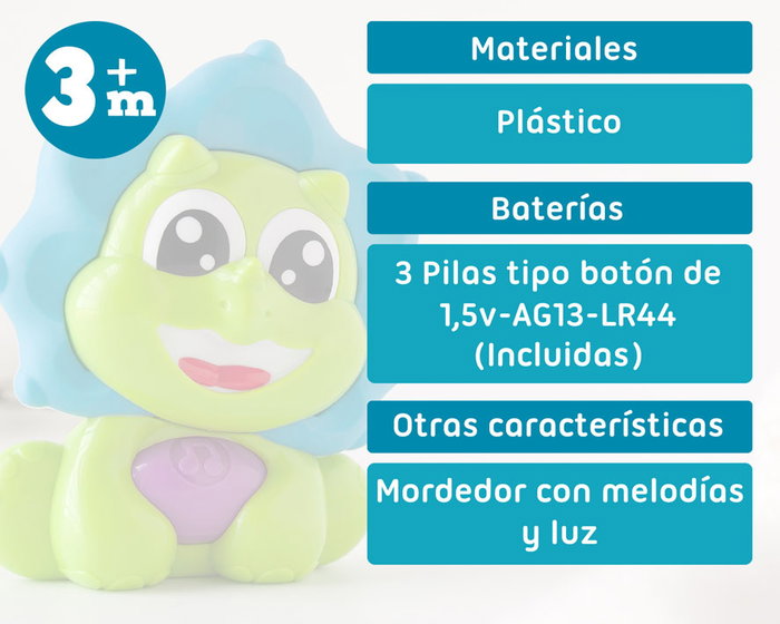 KioKids Mordedor Musical Dinosaurio Verde y Azul para Bebés +3 Meses