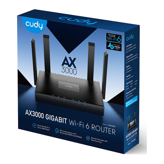Cudy WR3000 AX3000 Gigabit Wi-Fi 6 Mesh Router Negro