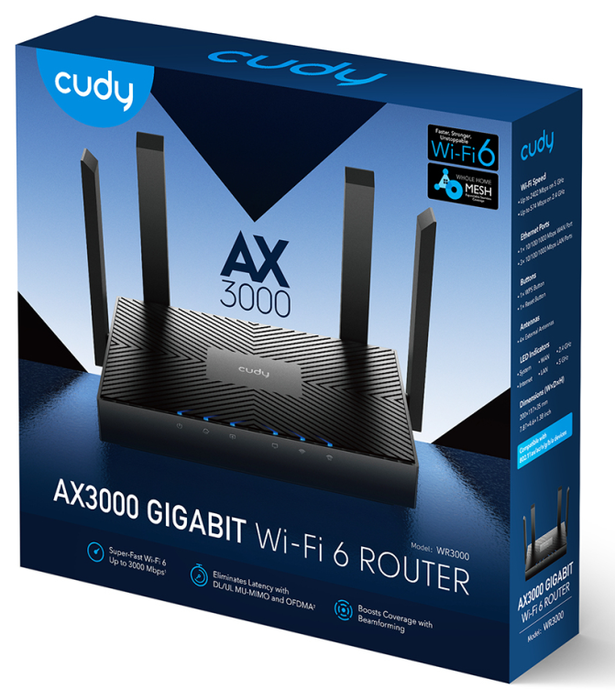 Cudy WR3000 AX3000 Gigabit Wi-Fi 6 Mesh Router Negro