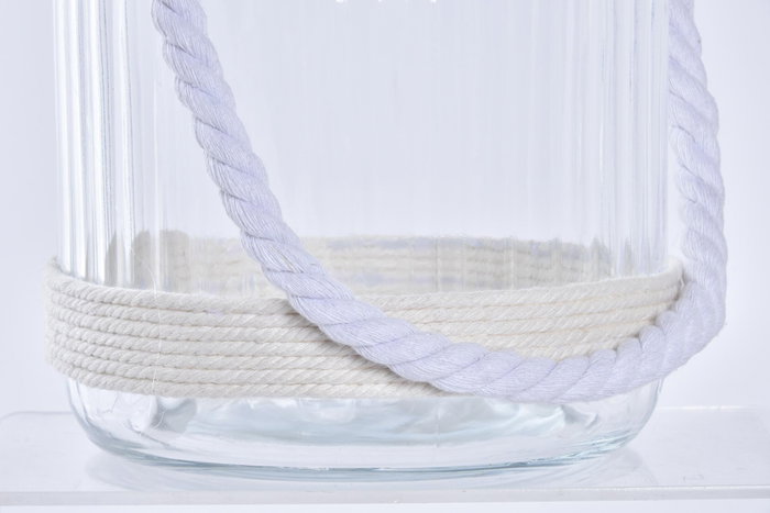DKD Home Decor Portavelas Básico Natural Transparente Cristal Cuerda Hierro 20 x 21 x 18 cm (6 Unidades)