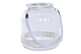 DKD Home Decor Portavelas Básico Natural Transparente Cristal Cuerda Hierro 20 x 21 x 18 cm (6 Unidades)