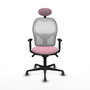 Silla de oficina Jorquera con mecanismo Sincro tapizada con Tela color Rosa y malla color Blanco. Equipada con lumbar 1D, Brazos 1D, Cabecero Fijo y Ruedas 65 mm parqué