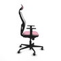 Silla de oficina Jorquera con mecanismo Sincro tapizada con Tela color Rosa y malla color Blanco. Equipada con lumbar 1D, Brazos 1D, Cabecero Fijo y Ruedas 65 mm parqué