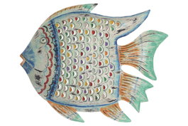 DKD Home Decor Decoración de pared de hierro Pez pintado Azul y multicolor