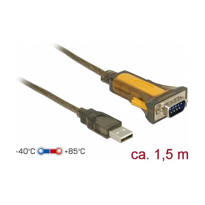 DeLOCK Adaptador USB 2.0 a Serie RS-232 65840 Negro Amarillo 1.5m Conectores Macho USB-A y DB-9