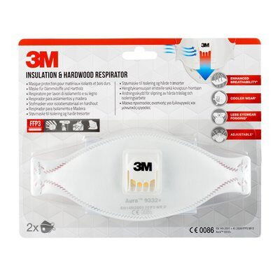 3M Respirador Mascarilla Aura 9332+ FFP3 con Válvula 2 Unidades