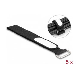 DeLOCK Brida autoadherente con lazo y campo de etiqueta 305 x 25 mm negro, 5 unidades