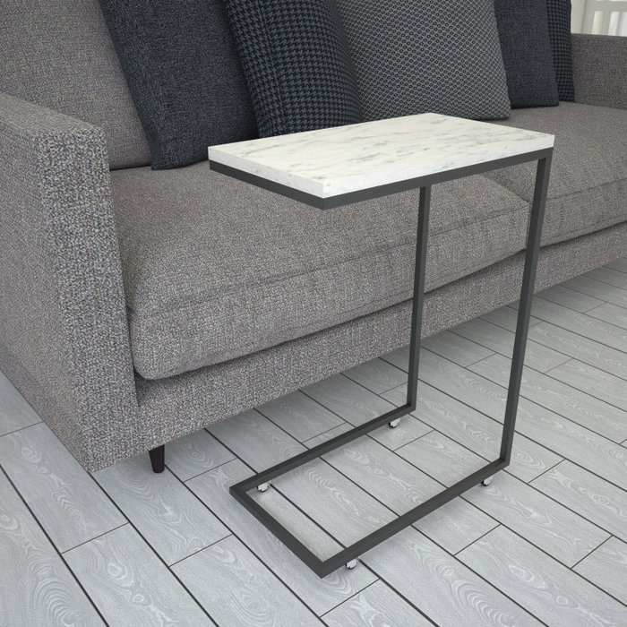 Hanah Home Mesa Auxiliar Callen White Marble Melamina Blanco y Negro 46x62x26cm