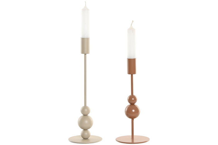 DKD Home Decor Candelabro Urban Crema Terracota Metal Set de 2 Unidades 9 x 26.5 cm