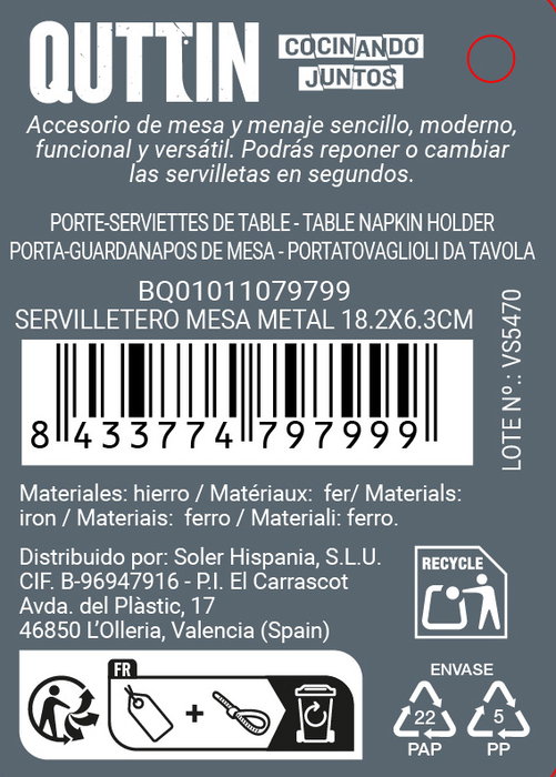 Inde Servilletero Mesa Meta.Net (12 Unidades)