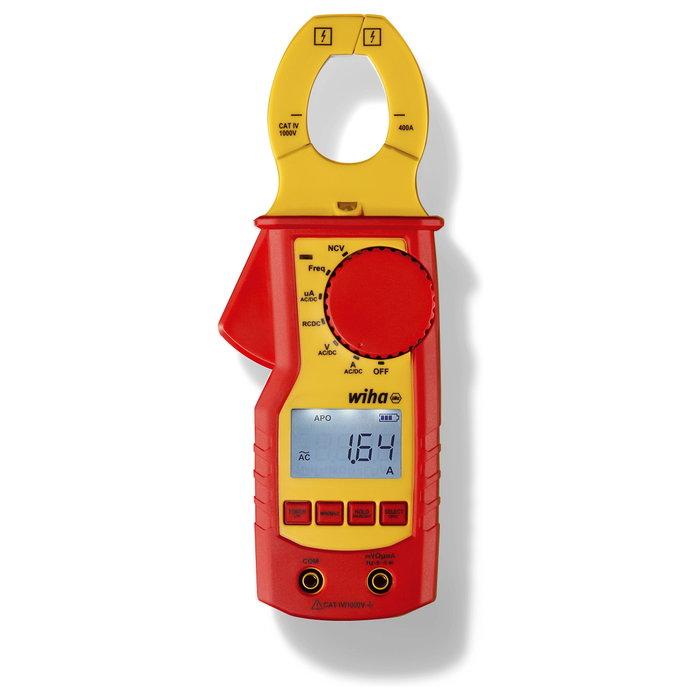 Wiha 45219 Pinza Amperimétrica para Corriente Hasta 400A, Tensión 1000V CAT IV con Pantalla LCD y Función RF