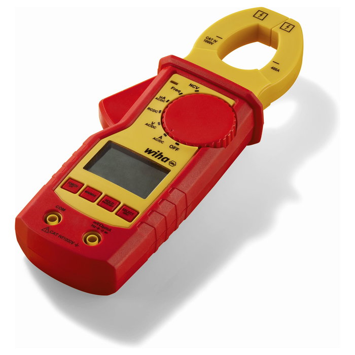 Wiha 45219 Pinza Amperimétrica para Corriente Hasta 400A, Tensión 1000V CAT IV con Pantalla LCD y Función RF