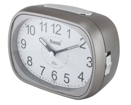 SAMI Despertador Digital Mediano Oval LED con Campana Silenciosa - Color Plata Oscuro