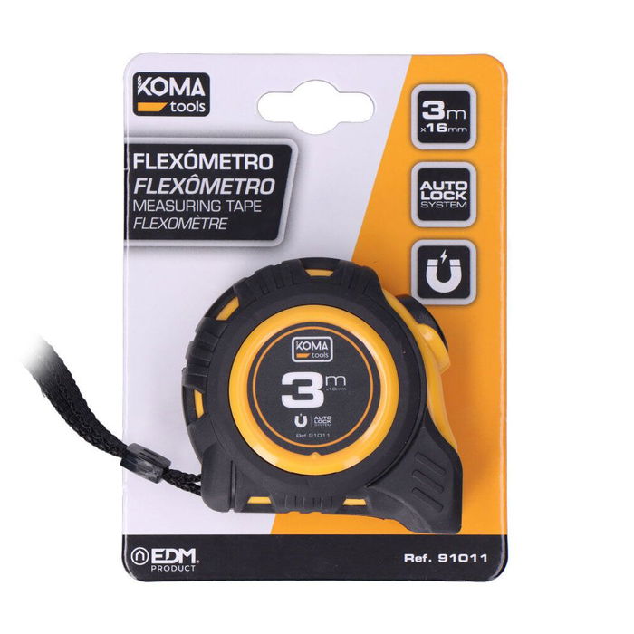 Koma Tools Flexómetro Magnet 3 m x 16 mm Cuerpo ABS Antideslizante Gancho Magnético Cinta Amarilla