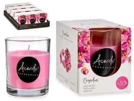 Acorde Vela Vaso Orquídea 30 Horas 7x7x7 cm Rosa de Vidrio y Cera (Set de 12)