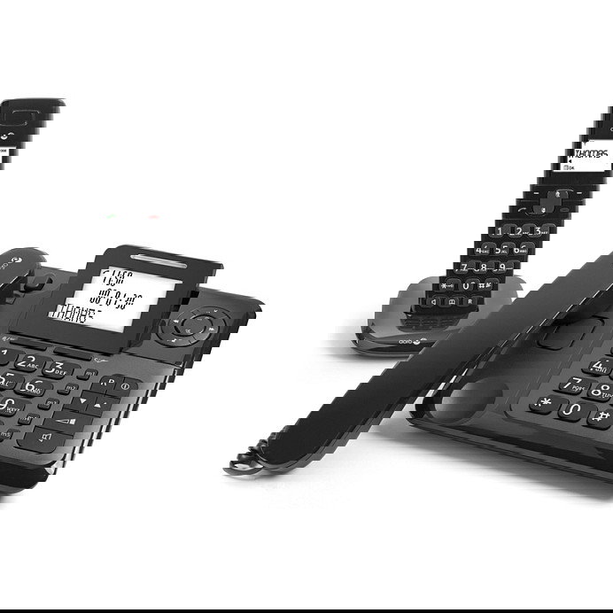 Doro Comfort 4005 Combo - Teléfono DECT/analógico con contestador automático, altavoz, pantalla, 50 entradas y 2 móviles incluidos