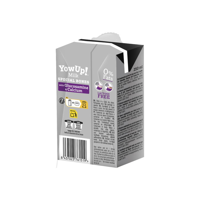 Yow Up! Leche Perro 250 mL Caja 12Unids - Funcional Sin Lactosa, Huesos Fuertes, Glucosamina y Condroitina