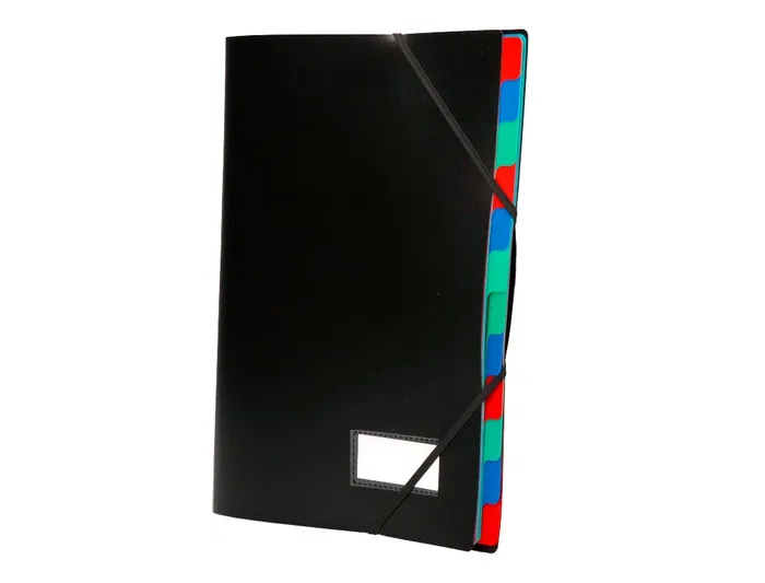 Liderpapel Carpeta Clasificadora Polipropileno Negro 12 Departamentos Portafirmas DIN A4