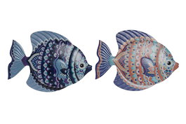 DKD Home Decor Decoración Pared Mediterráneo Azul Naranja Pez Metal 30.5 x 26 x 1 cm (6 Unidades)