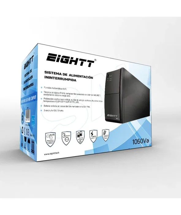 Eightt ES1050 - Sistema de Alimentación Ininterrumpida (UPS) Offline 1050VA/630W, Seno, 110-240V, con 2 Baterías 12V/7Ah y 3 Tomas Schuko