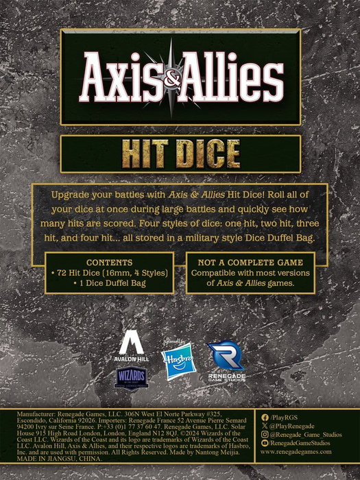 Avalon Hill juego de mesa Axis & Allies: Hit Dice Extensión