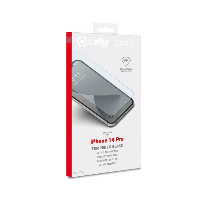 Celly Protector de Pantalla Vidrio Templado 9H para iPhone 14 Pro - Transparente, Anti-Huellas, Resistente a Golpes y Rayones