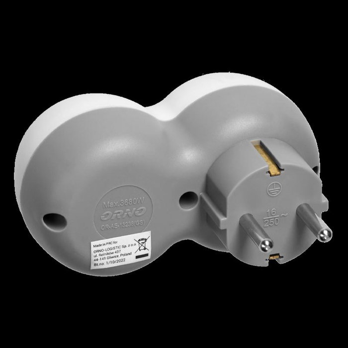 ORNO OR-AE-13238(GS) Ladrón Eléctrico con 2 Tomas Schuko para Enchufes